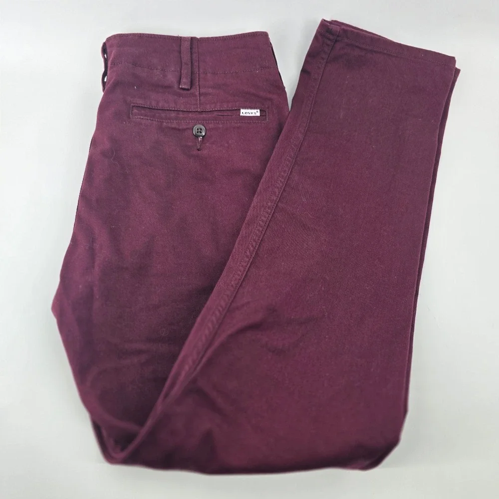 Levis Chino Pants Mens 32x27 Burgundy Straight Leg Cotton Twill Casual Trousers